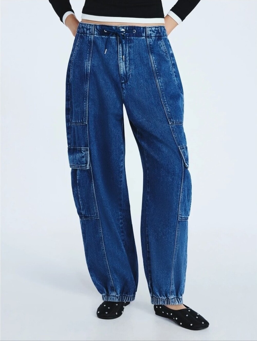 SCOOP Relaxed Denim Cargo Joggers in Dark Blue XS (0-2)